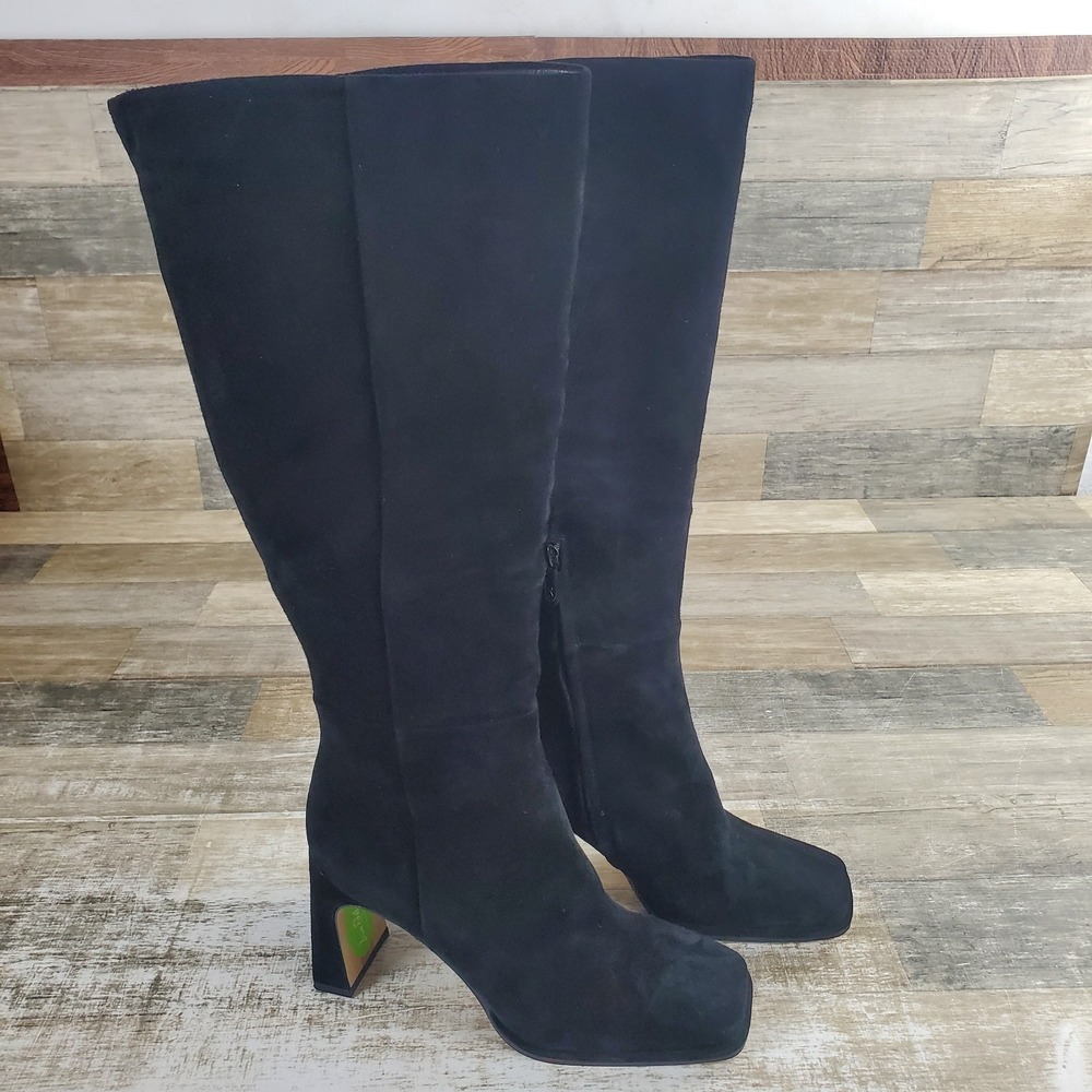 Sam Edelman Issabel Womens Knee High Boots Sz 7.5 M‎ Black Suede Soft Square Toe